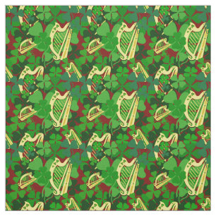Tela Shamrock irlandés, negro, huella de arpa irlandesa