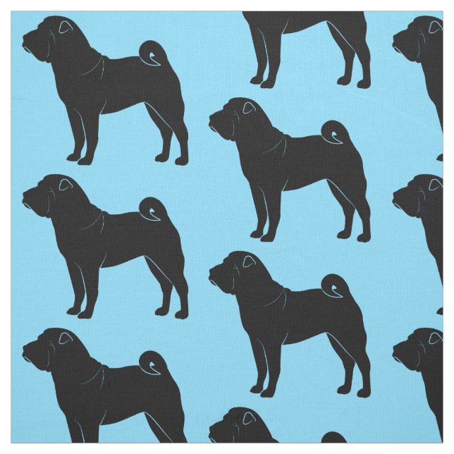 Tela Shar Pei en silueta en azul (Retal)