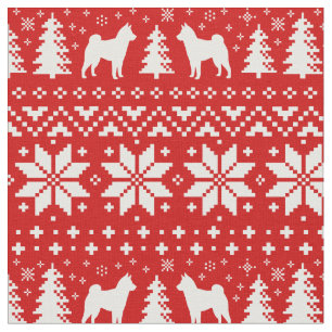 Tela Shiba Inu siluetea rojo del modelo del navidad