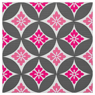 Tela Shipo con motivos florales, rosa y gris plateado