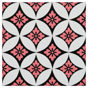 Tela Shippo con motivos florales, negro, blanco y rosa