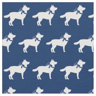 Tela Siberian Husky Dog Silhouette Mascota Marina Azul