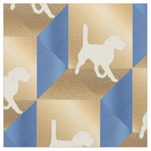 Tela Silhouette beagle en cubos marrones y azules