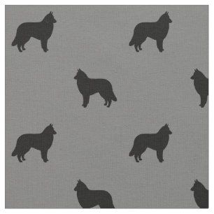 Tela Silhouettes de perro de Tervuren belga negro y gri