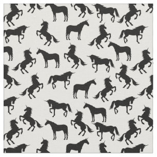 Tela Silhouettes de unicornio blanco y negro