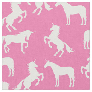 Tela Silhouettes de unicornio rosa y blanco