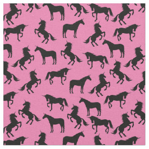 Tela Silhouettes de Unicornio rosa y negro