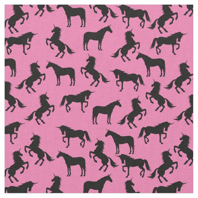 Tela Silhouettes de Unicornio rosa y negro (De cerca)