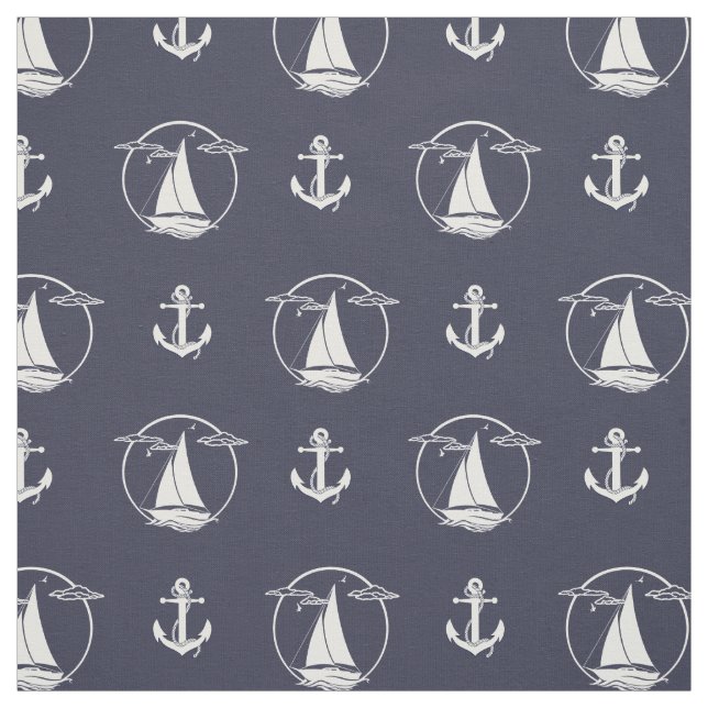 Tela Silueta de anclaje blanco naumático/velero blanco (Retal)