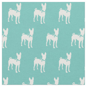 Tela Silueta de perro Basenji Mascota Verde azulado
