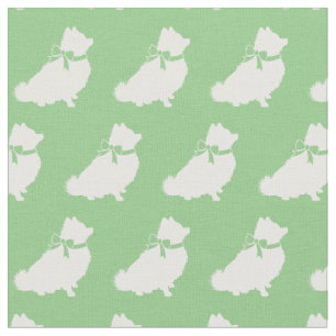 Tela Silueta de perro pomerania mascota verde salvia