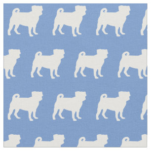 Tela Silueta de perro Pug azul claro