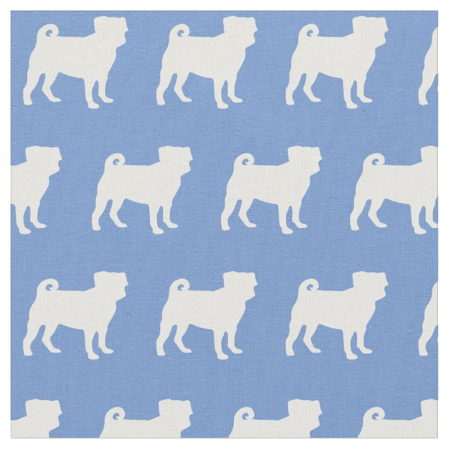 Tela Silueta de perro Pug azul claro (De cerca)