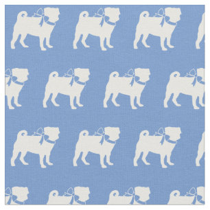 Tela Silueta de perro Pug Azul Claro