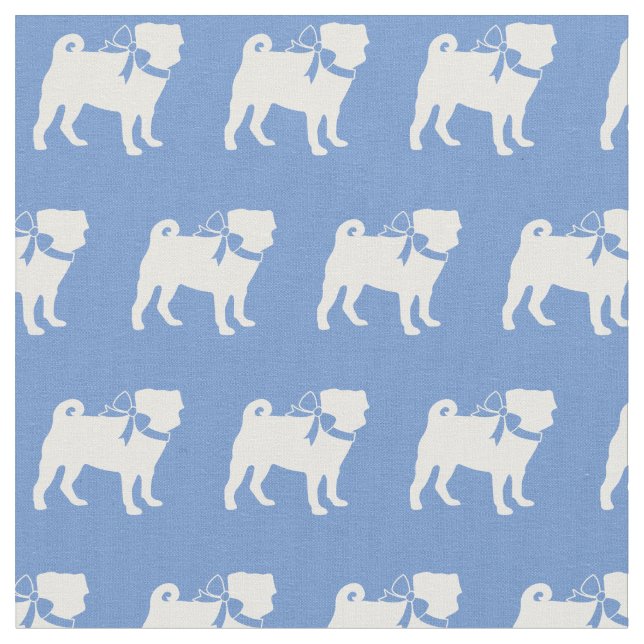 Tela Silueta de perro Pug Azul Claro (De cerca)