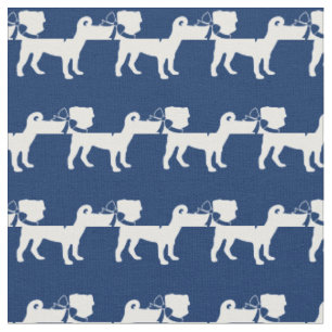 Tela Silueta de perro Pug azul marino