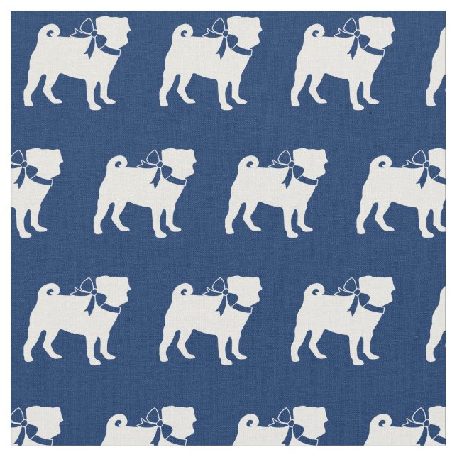 Tela Silueta de perro Pug azul marino (De cerca)