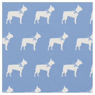 Tela Silueta de perro Terrier de Boston en Azul Claro