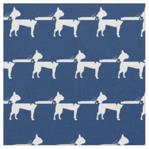 Tela Silueta de perro Terrier de Boston en azul marino