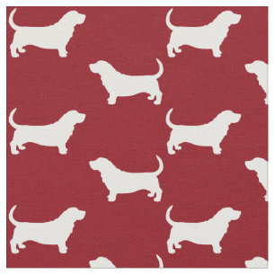 Tela Siluetas de Basset Hound Patrón Rojo y Blanco