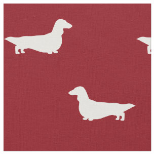 Tela Siluetas de Dachshund de Pelo Largo Rojo y Blanco