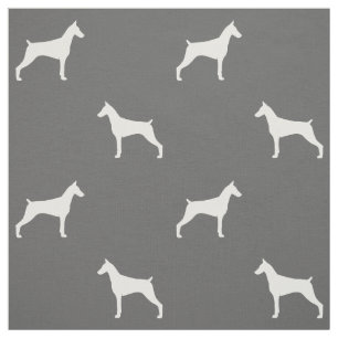 Tela Siluetas de Doberman Pinscher Gris y Blanco