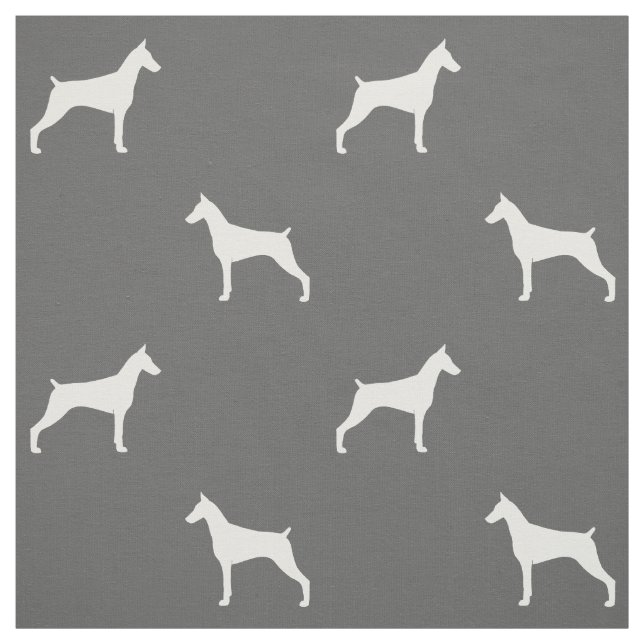 Tela Siluetas de Doberman Pinscher Gris y Blanco (Retal)