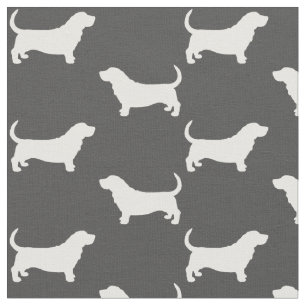 Tela Siluetas de hebilla de basset gris y blanco con es