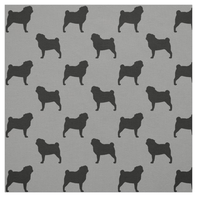Tela Siluetas de la raza de perro Pug patrón gris y neg (Retal)