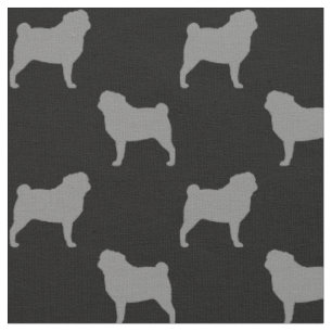 Tela Siluetas de la raza de perro Pug Patrón gris y neg