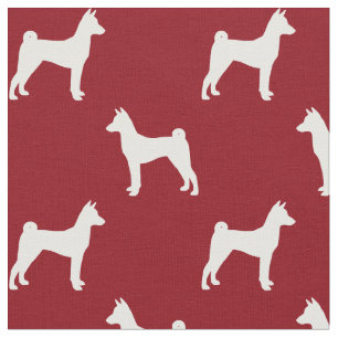 Tela Siluetas de perro Basenji con patrón rojo y blanco