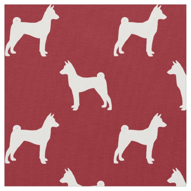 Tela Siluetas de perro Basenji con patrón rojo y blanco (De cerca)