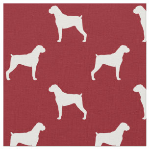 Tela Siluetas de perro boxer con patrón rojo y blanco