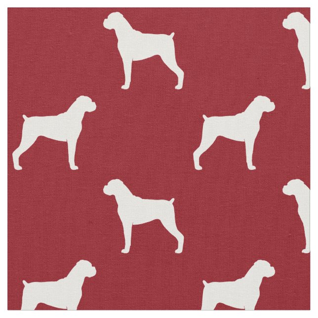 Tela Siluetas de perro boxer con patrón rojo y blanco (De cerca)