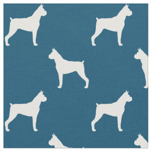 Tela Siluetas de perro boxer patrón azul y blanco