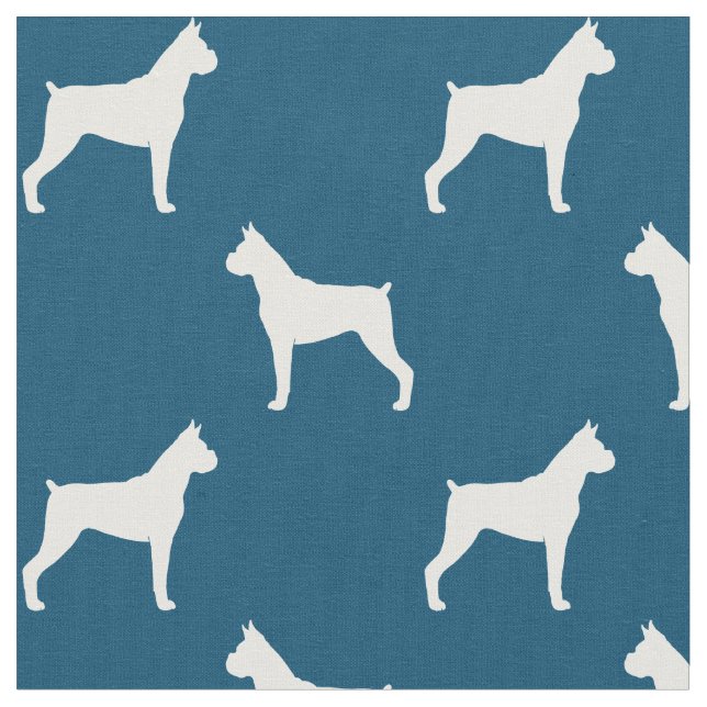 Tela Siluetas de perro boxer patrón azul y blanco (De cerca)