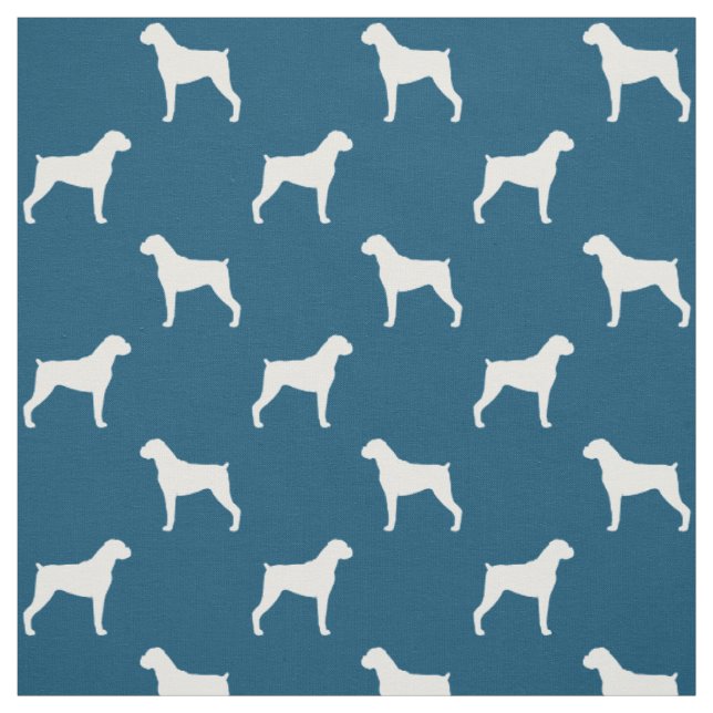 Tela Siluetas de perro boxer patrón azul y blanco (Retal)