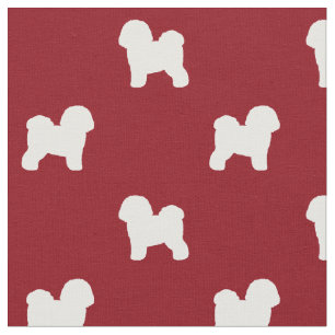 Tela Siluetas de perro de fríjon de Bichon Patrón rojo 