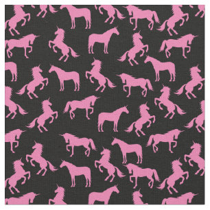 Tela Siluetas de Unicornios Negras y Rosadas
