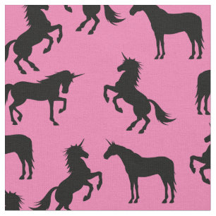 Tela Siluetas de Unicornios Rosa y Negro