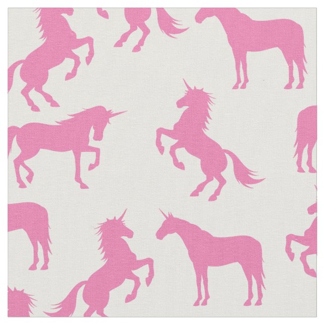 Tela Siluetas unicornio blancas y rosas (De cerca)