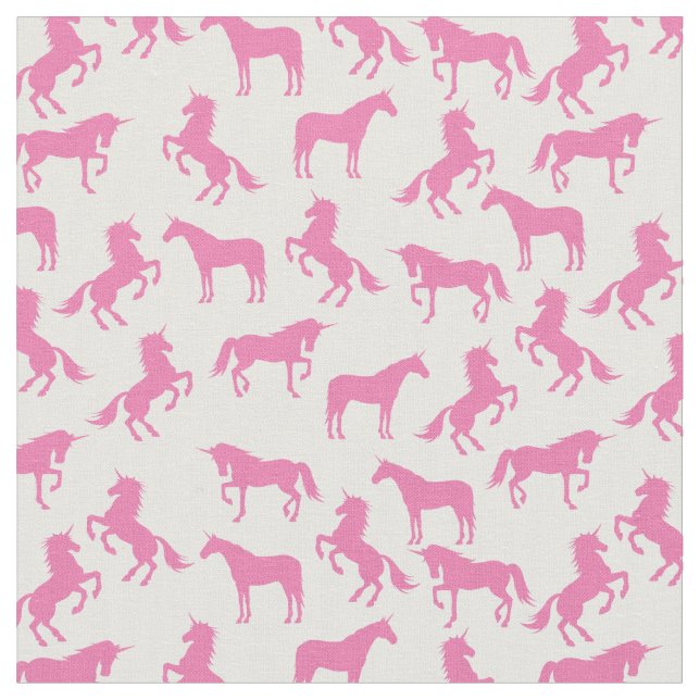 Tela Siluetas unicornio blancas y rosas (De cerca)