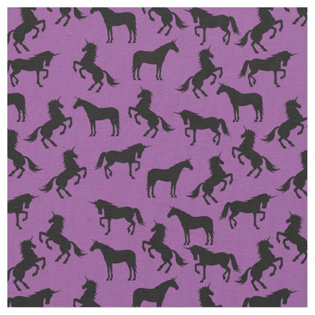 Tela Siluetas unicornio moradas y negras (De cerca)