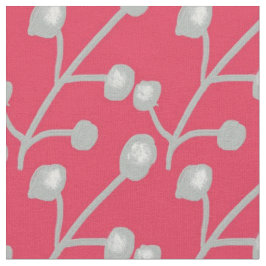 Tela Silver Grey Patterned Foliage on Bright Pink Red