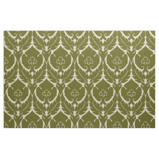 Tela Simple Damasco renacentista, verde oliva en marfil