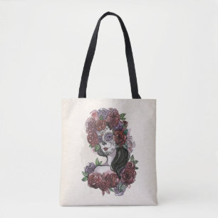 Tela Simple Día de los Muertos dibujado a mano Bolso