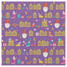 Sinterklaas met huisjes en kadootjes op paars