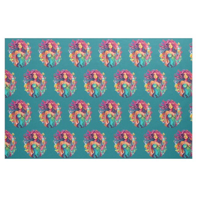 Tela Sirena de cabello arcoiris con pared de cócteles ("Cuarto gordo" (fat quarter))