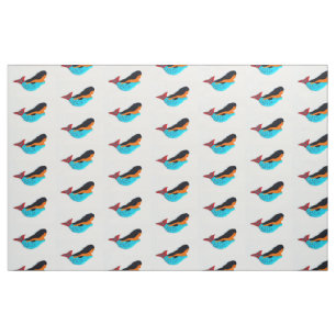 Tela sirenas azules pequeñas en blanco