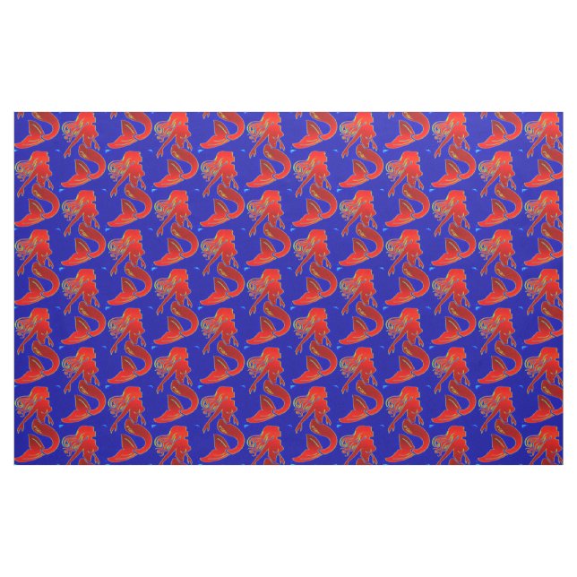 Tela sirenas de anclaje rojo en azul ("Cuarto gordo" (fat quarter))